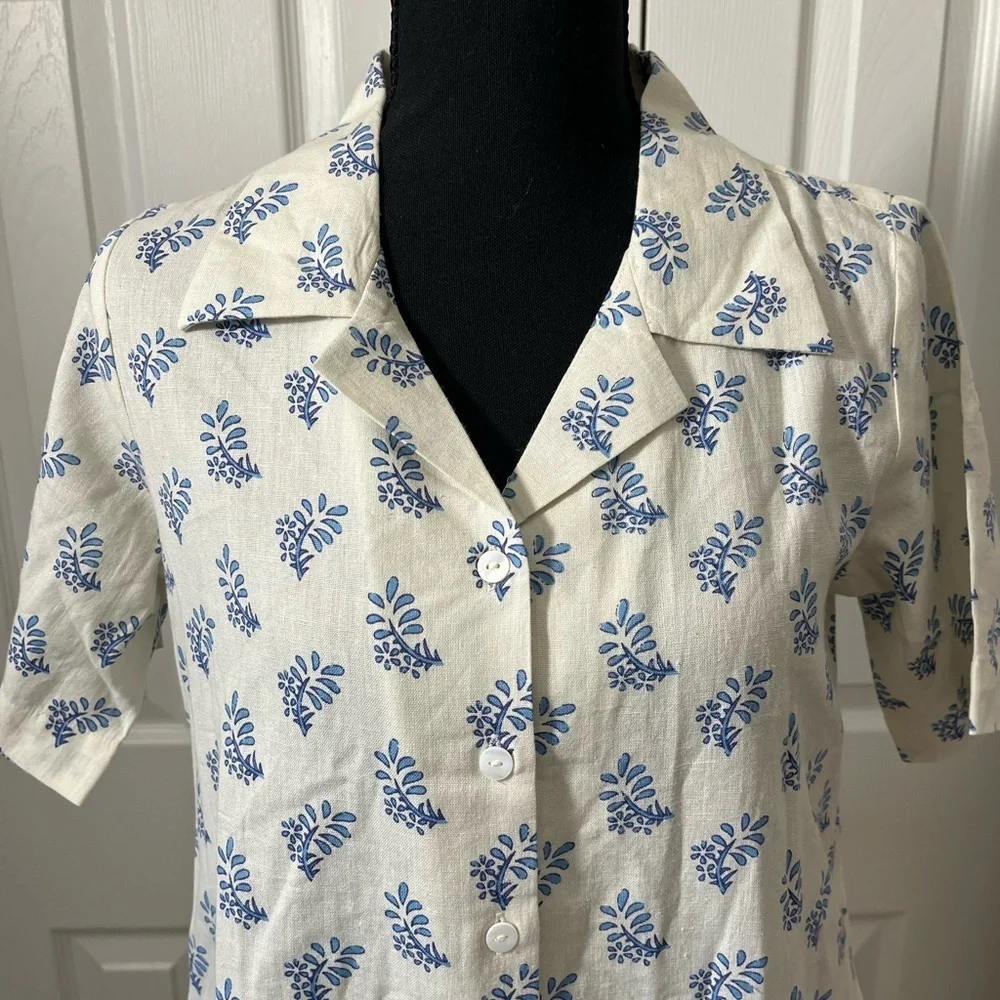 Janasya Printed Midi Dress Ivory Blue Floral Size XS - Picture 4 of 7
